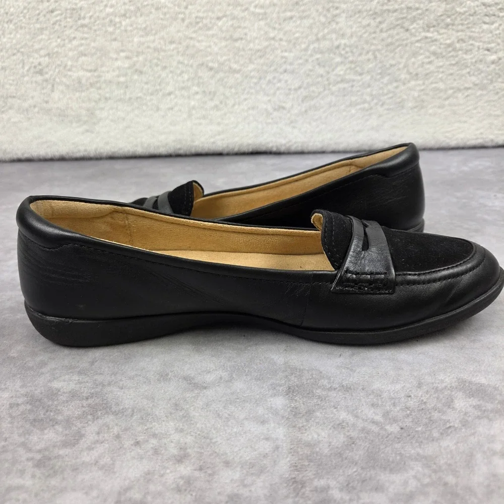 Naturalizer Womens Black Leather Suede Penny Loafers Flats 9M S1811